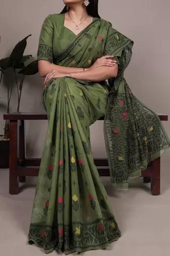Olive green handloom style saree