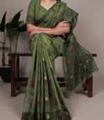 Olive green handloom style saree