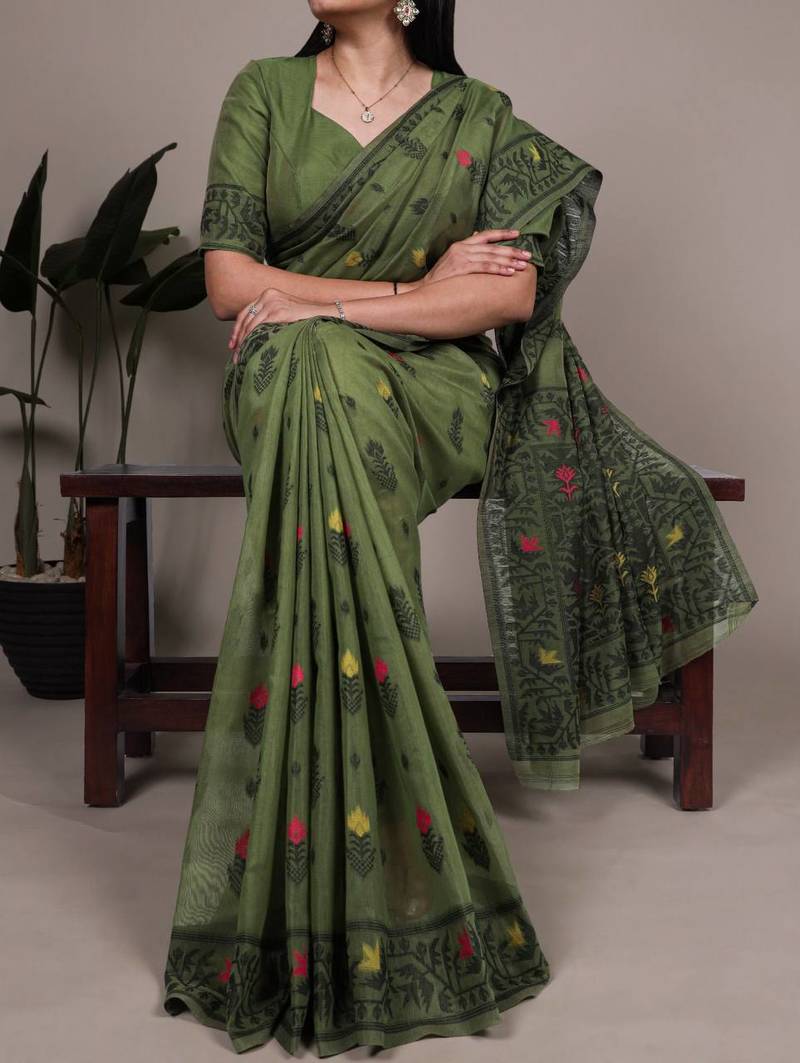Olive green handloom style saree