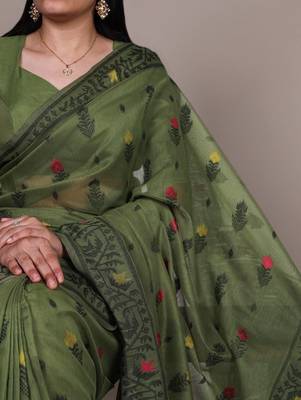 Olive green handloom style saree 3