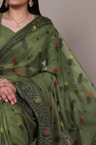 Olive green handloom style saree