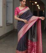navy blue and pink silk blend saree