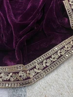 Deep velvet embroidered saree 3