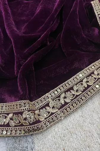 Deep velvet embroidered saree