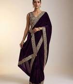 Deep velvet embroidered saree