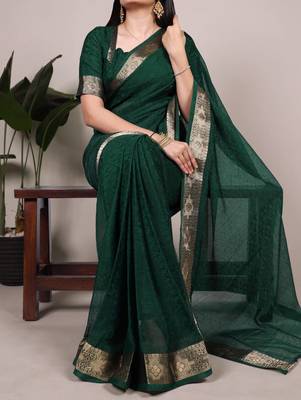 Dark green silk blend saree 1