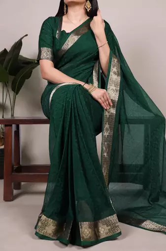 Dark green silk blend saree