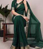 Dark green silk blend saree