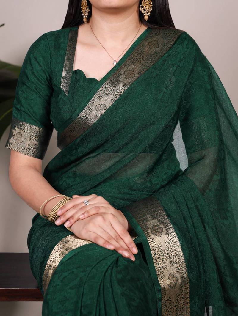Dark green silk blend saree
