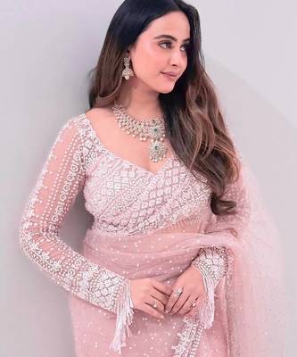 Blush pink embroidered net saree 3