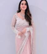 Blush pink embroidered net saree