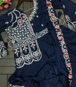 teal blue embroidered ready-to-wear saree