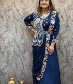 teal blue embroidered ready to wear saree