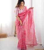 pink embroidered silk blend saree