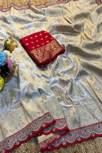 White and gold banarasi saree