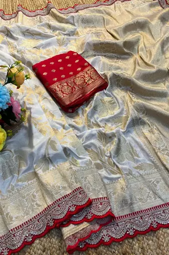 White and gold banarasi saree