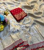 White and gold banarasi saree