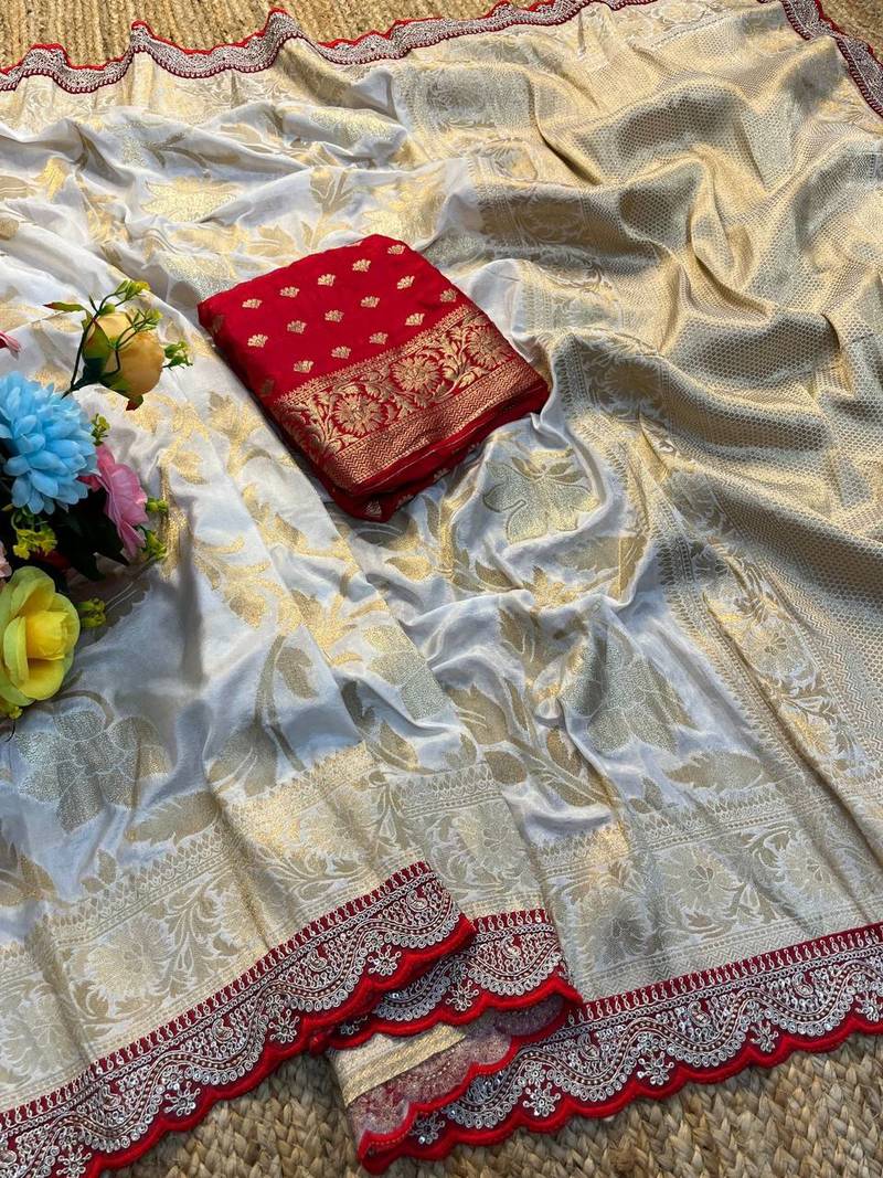 White and gold banarasi saree