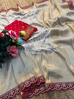 White and gold banarasi saree 2