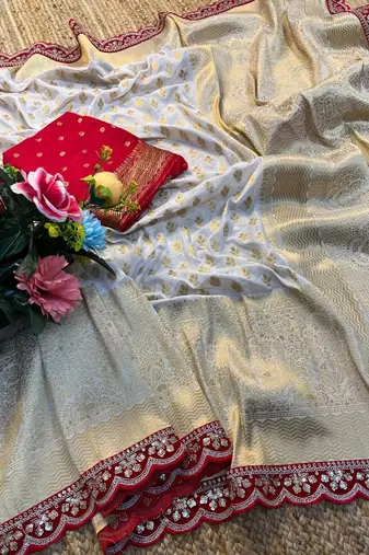 White and gold banarasi saree