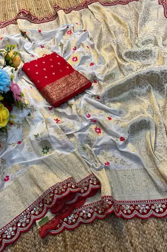 White and gold banarasi saree