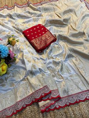 White and gold banarasi saree 4