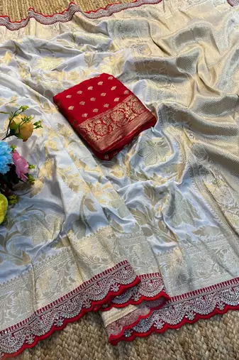 White and gold banarasi saree