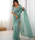 Pastel green embroidered saree