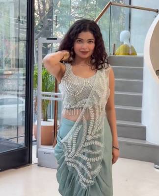 pastel green ready to wear embroidered saree 2