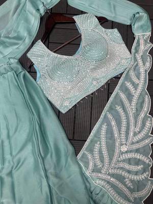 pastel green ready to wear embroidered saree 3
