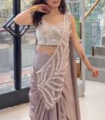 Lavender ready-to-wear embroidered saree