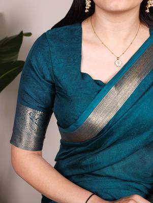 Teal blue silk blend saree 2