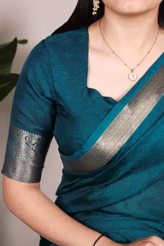 Teal blue silk blend saree