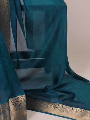 Teal blue silk blend saree 3