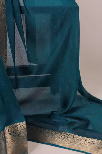 Teal blue silk blend saree