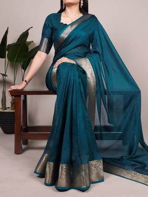 Teal blue silk blend saree 1