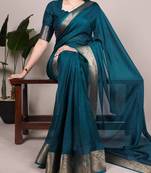 Teal blue silk blend saree