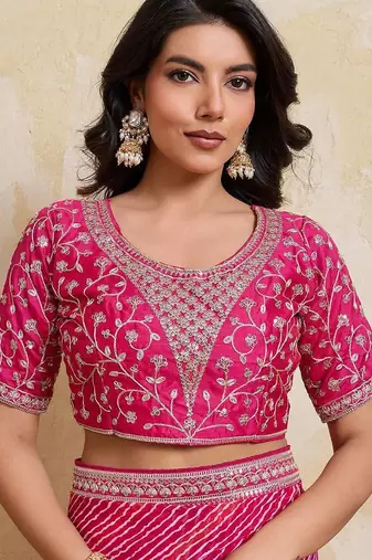 Georgette Pink leheriya printed saree