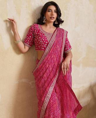 Georgette Pink leheriya printed saree 3