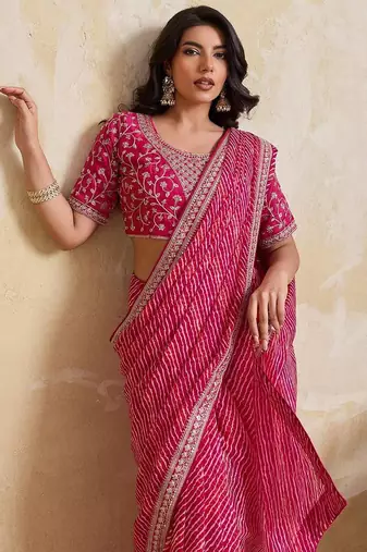 Georgette Pink leheriya printed saree