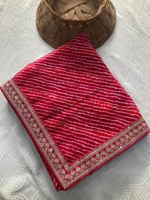 Georgette Pink leheriya printed saree 4