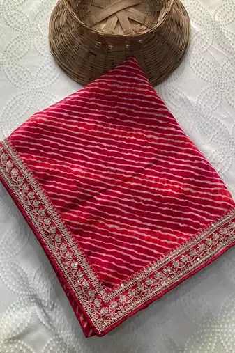 Georgette Pink leheriya printed saree