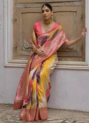 Multicolor banarasi silk saree 3