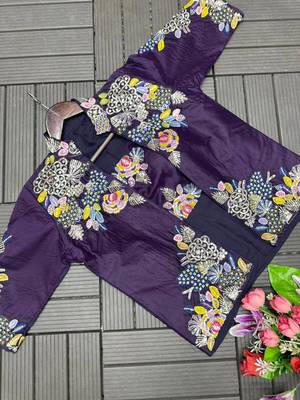 purple embroidered satin ready to wear saree 2