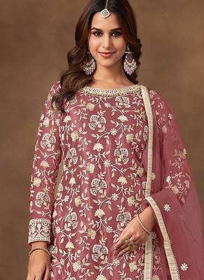 Mauve net  zari work salwar kameez suits size up to 42 2