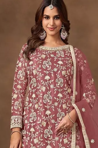 Mauve net  zari work salwar kameez suits size up to 42