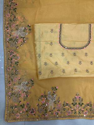 Yellow chiffon embroidered saree 2