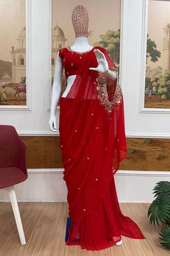 Georgette two-style draped saree with stitched blouse
