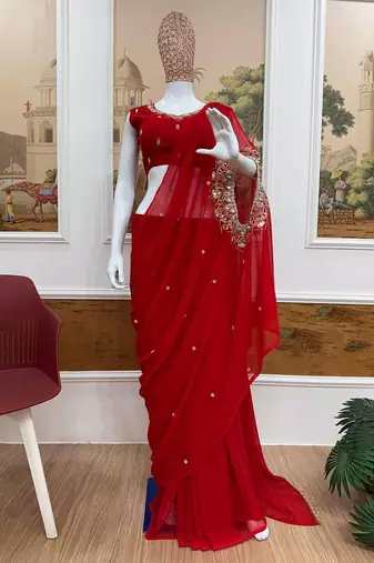 Georgette two style draped saree with stitched blouse
