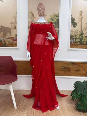 georgette two style draped saree with stitched blouse 2